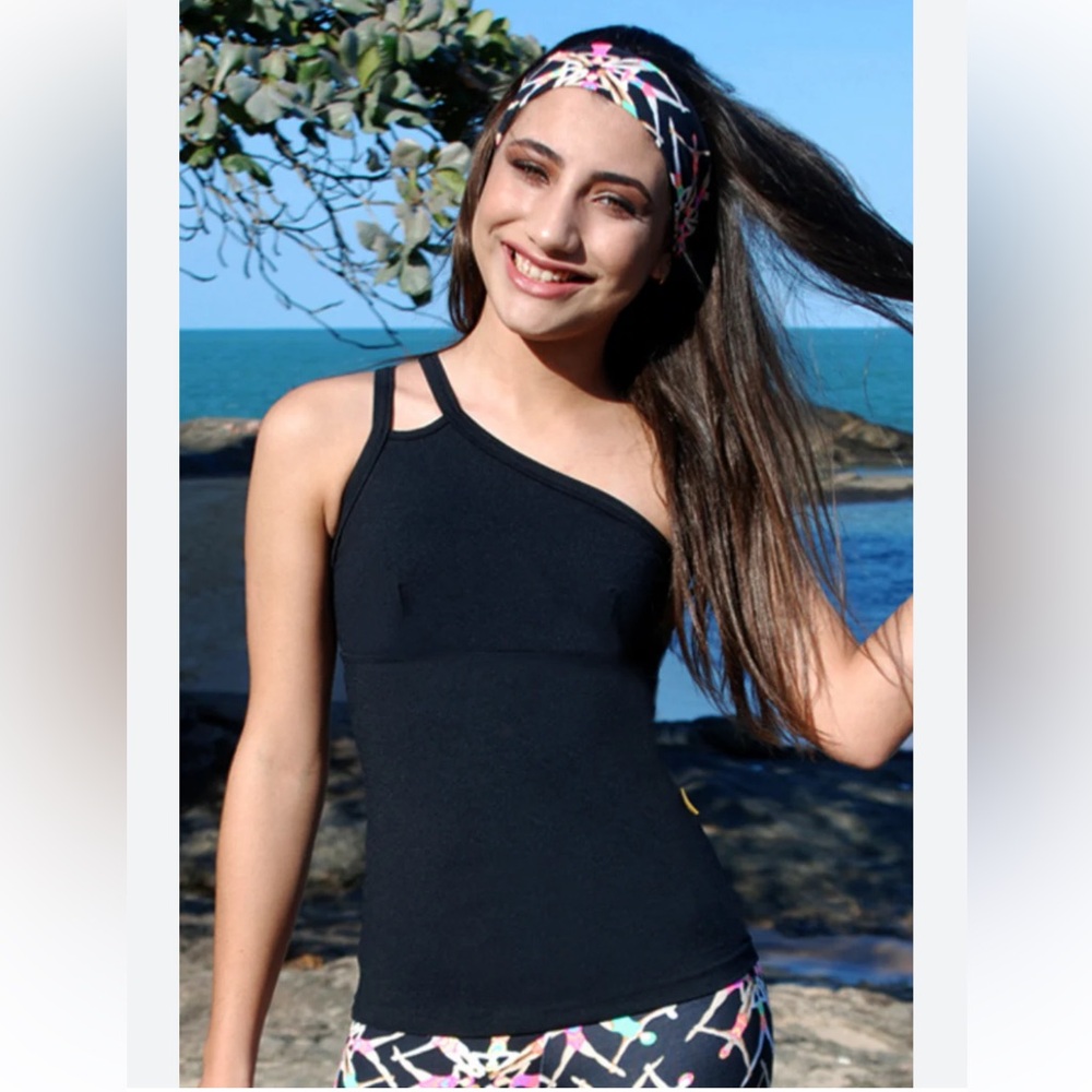 Mariestella Citilli Black One Shoulder‎ Compressed Bodice Tank. Size 24.(749J)